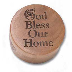 God Bless Our Home Round Olive Wood Box