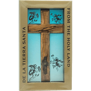 Cruz de madera de olivo - Con tierra de Belen y agua del rio Jordan