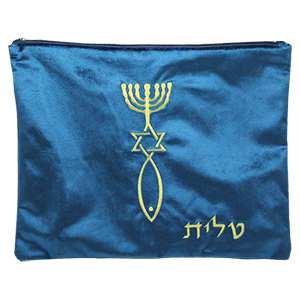Blue Velvet Tallit Bag with Gold Grafted In