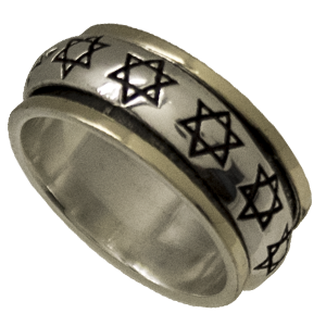  Sterling Silver and 9kt Gold Star of David Ring